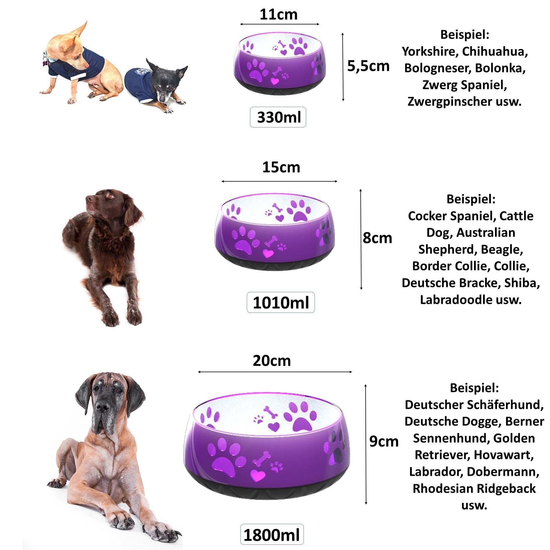 elropet Hundenapf für große Hunde, Lila, 1800ml, rutschfest, Spülmaschinengeeignet