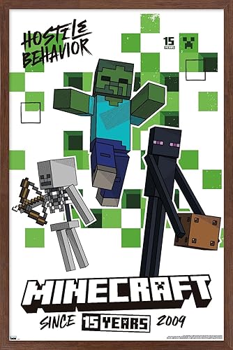 Miniatura 1 de Trends International Minecraft 15th Anniversary - Hostile Behavior Wall Poster, 22.37" x 34.00", Mahogany Framed Version