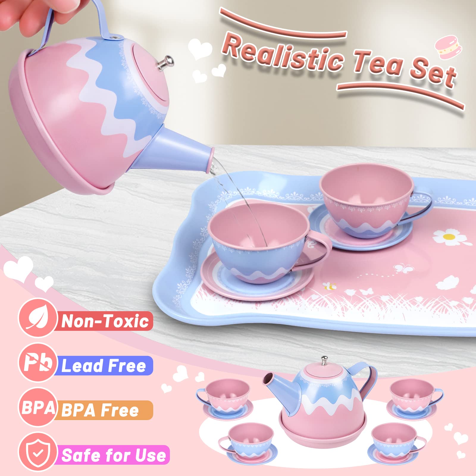 50pcs Tea Party Set For Little Girls Kids Pretend Tin Desertcart