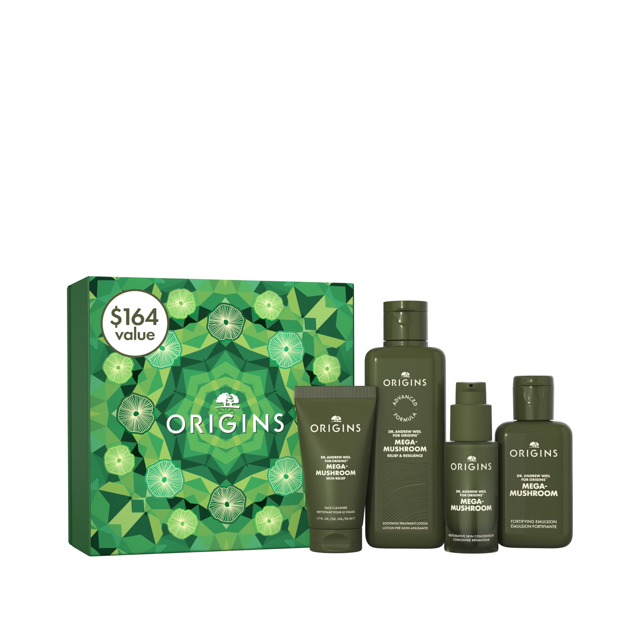 Photo 1 of Origins 4-Piece Mega-Mushroom Skin Repair Skin Care Set | Includes Cleanser, Treatment Lotion, Restorative Concentrate & Moisturizer | Great for Sensitive Skin | With Hyaluronic Acid & Reishi Mushroom