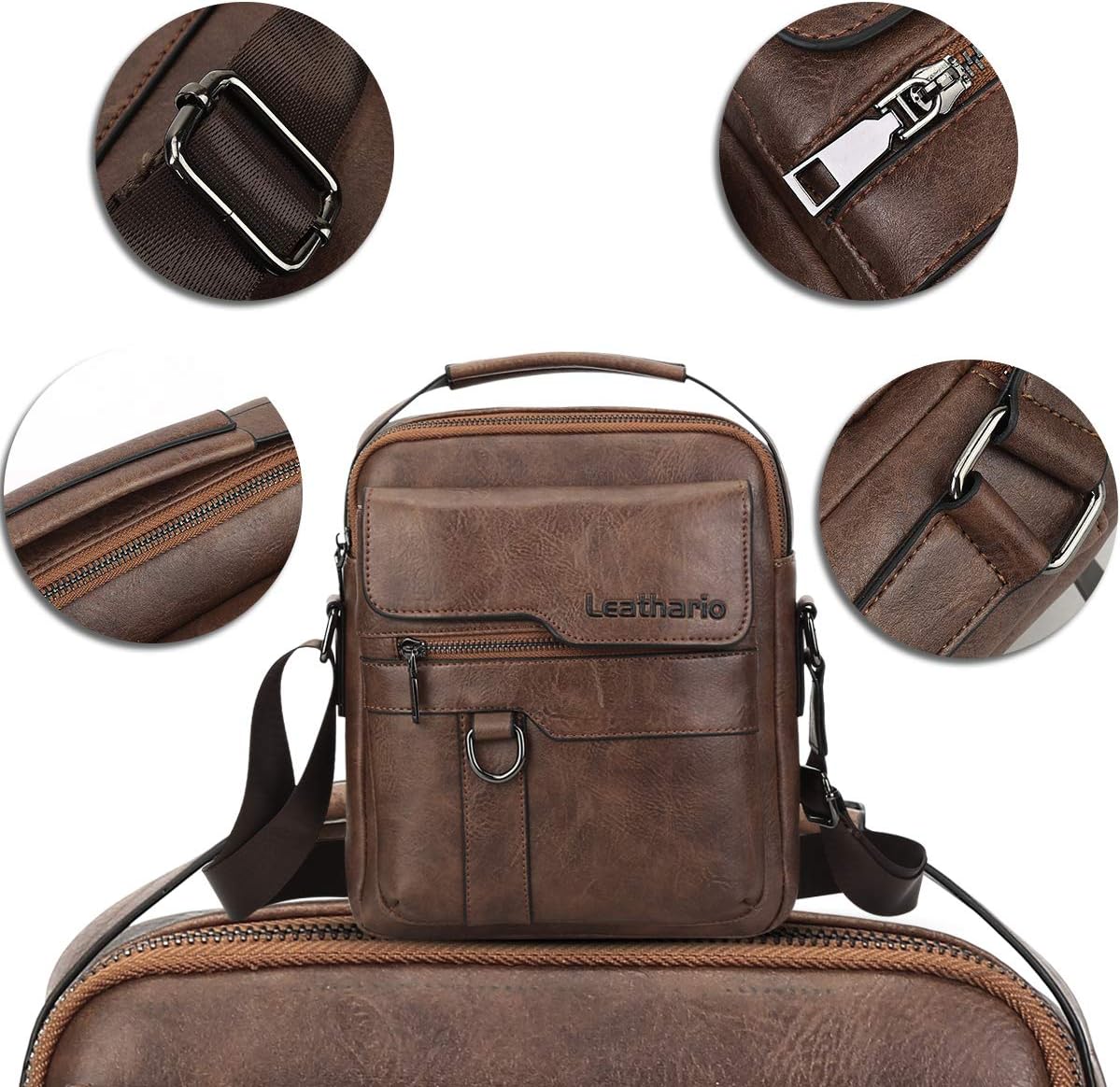 Leathario Shoulder Bag, Vegan Leather Cross Body Bag Men, Small Messenger Bag, Side Sling Bags for Work Travel, Daily Use - Image 4