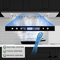 Vista 2 de Hermitlux Campana extractora integrada/insertada de 30 pulgadas, campana extractora de acero inoxidable de 600 CFM con detección de gestos de 3