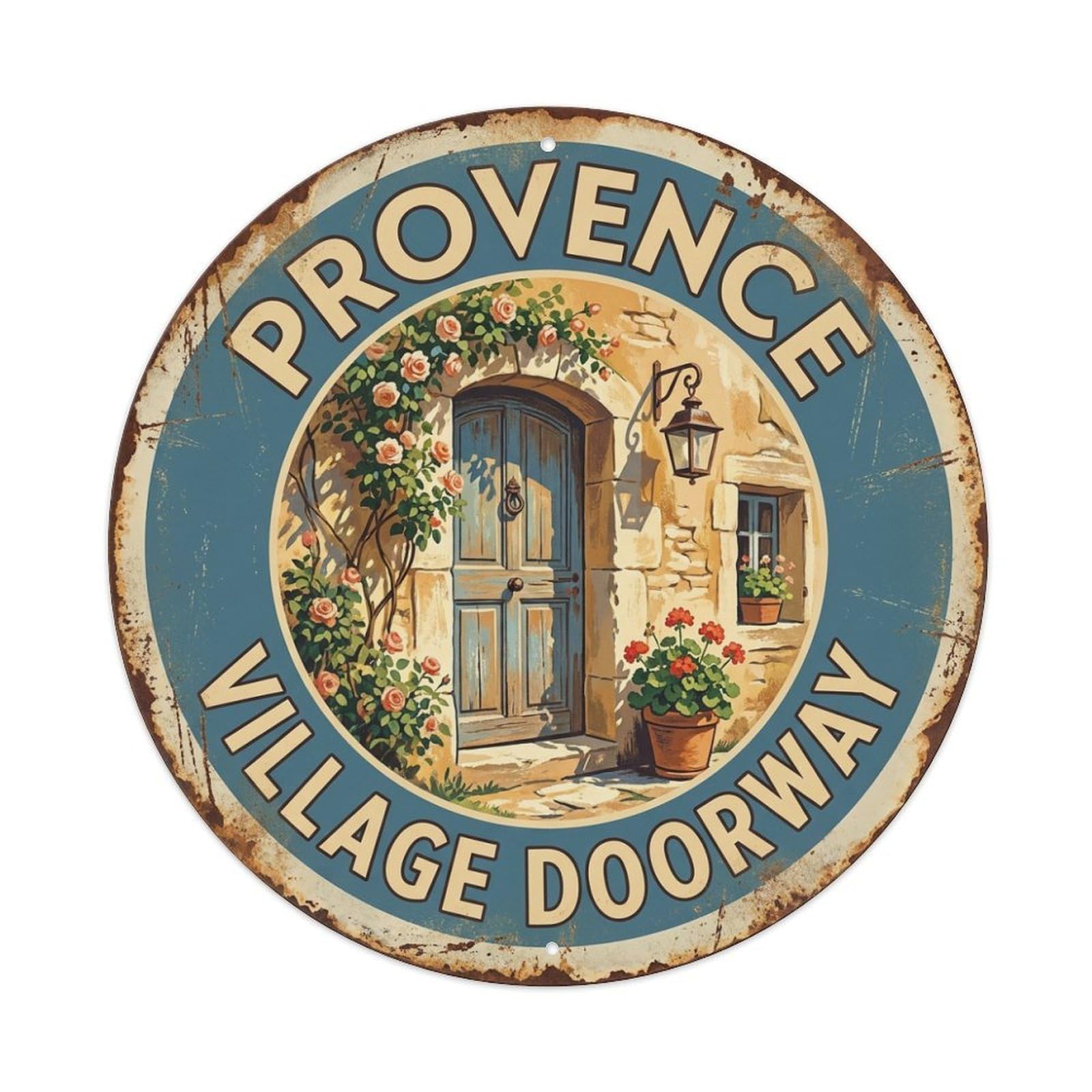 Retro Travel Village Doorway France Provence Metal Tin Sign