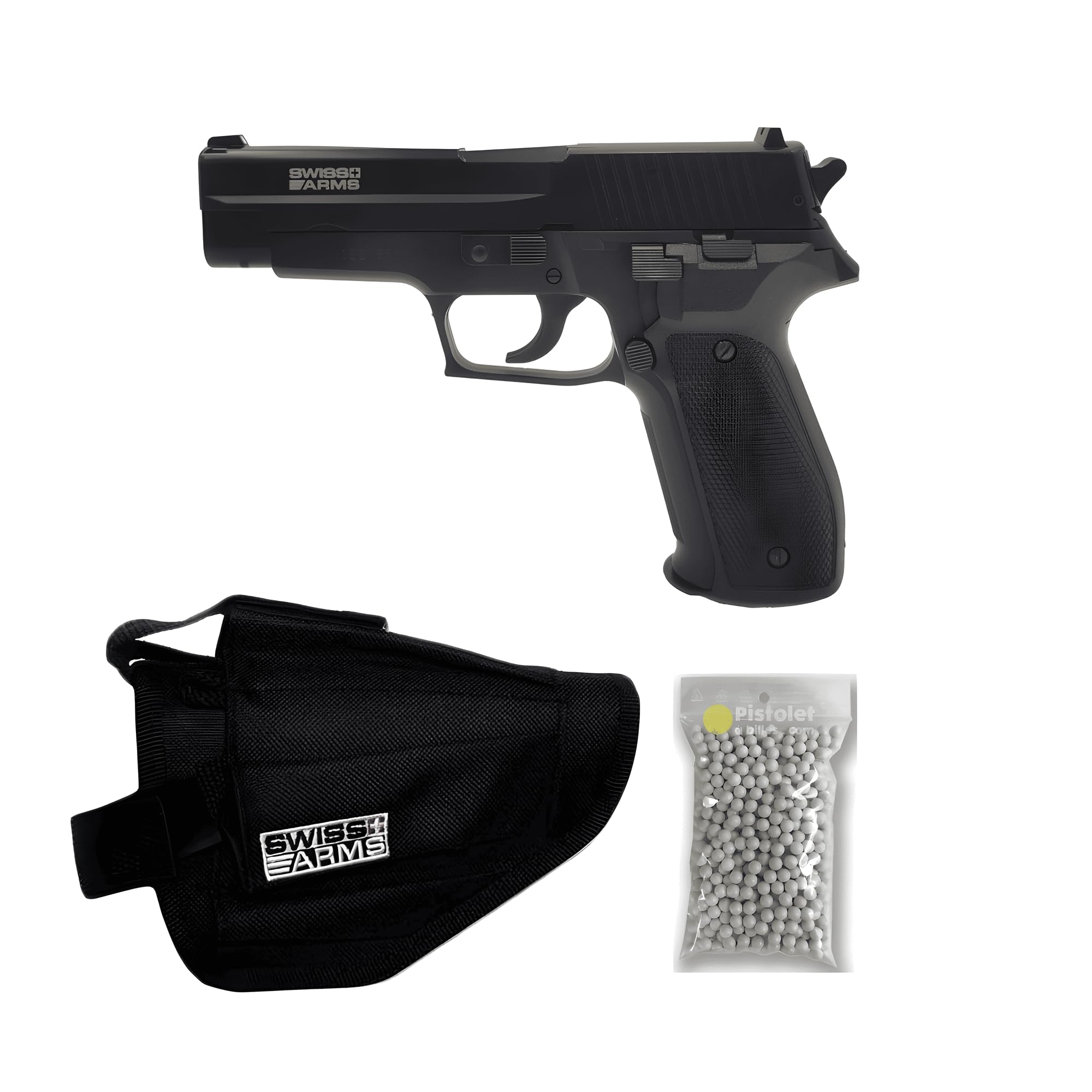 THE REPLICANT Pack Airsoft Pistolet Navy Gun à Ressort/Couleur: Noir/Matières: Plastique Haute Résistance et Métal/Puissance 0.5 Joule/Livré avec Holster et Billes