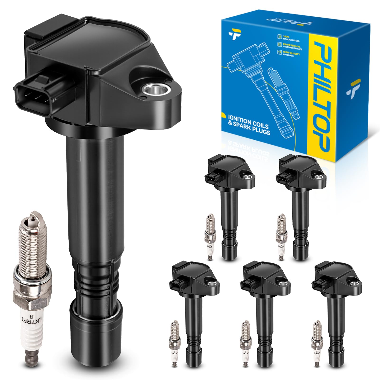 PHILTOP UF713 Ignition Coil Pack and Spark Plugs Kit Fits for Honda 2016-2019 Pilot, 2018-2019 Odyssey, 2013-2017 Accord 3.5L, 2017-2019 Ridgeline, Acura 2015-2019 TLX,2016-2018 RDX, 6PCS