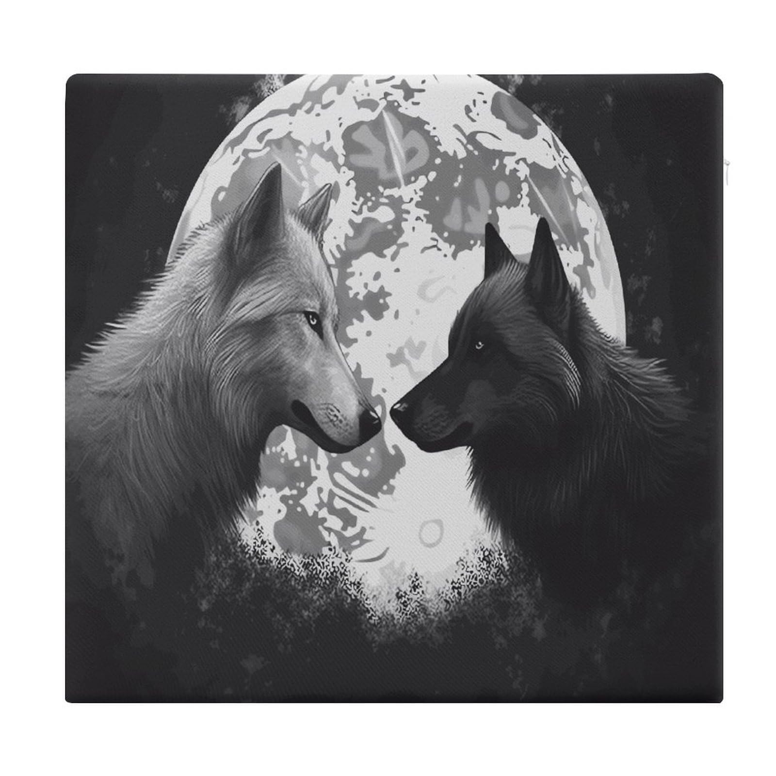 LDGSUPH Wolves Love Under The Moon Wild Animal Seat Cushions for Office Chair Square Cushions Soft Floor Cushions Cozy Memory Foam Cushion Cushions for