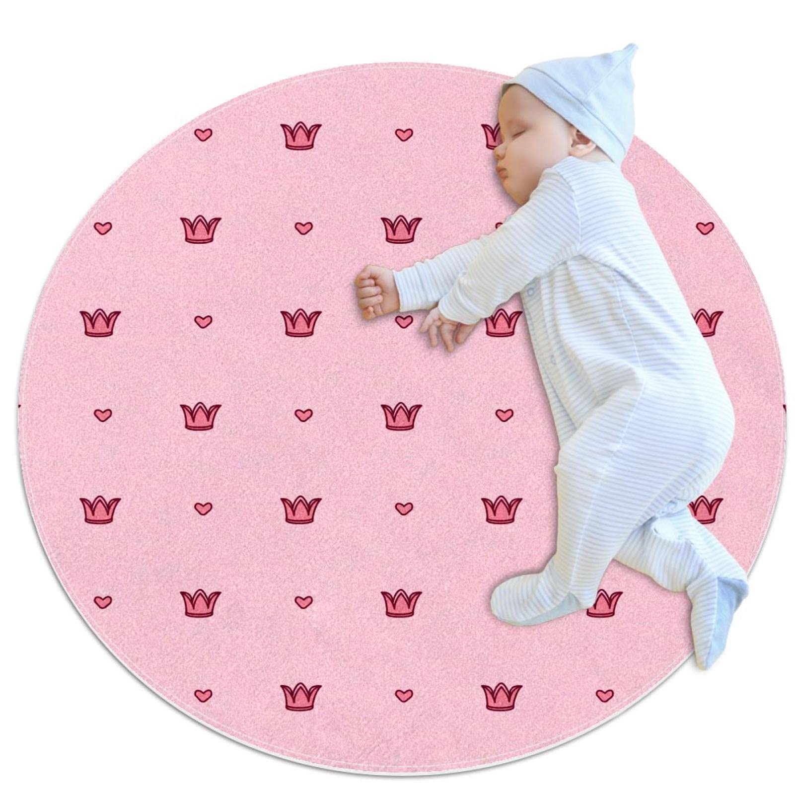 Alfombra redonda para niños y niñas JDEZ alfombra infantil corazón rosa para suelo de juego