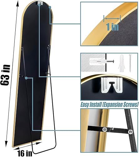 Miniatura 6 de SCWF-GZ Espejo de 63 x 16 pulgadas de longitud completa con marco de metal de aluminio HD para montar en la pared o de pie para entrada, dormitorio,