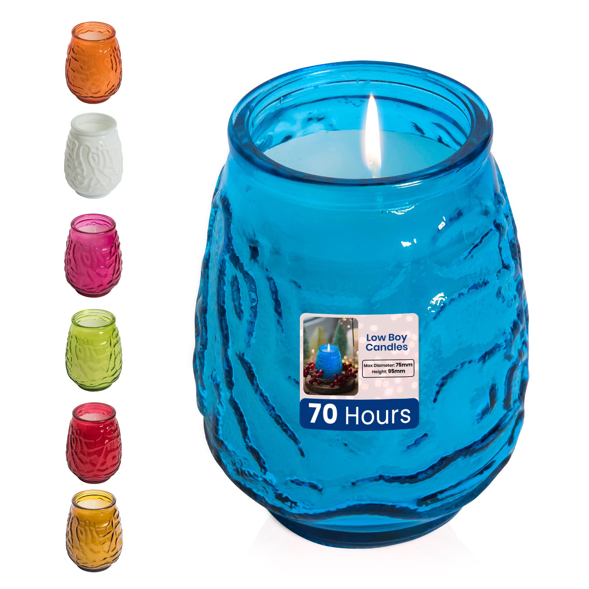 We Can Source It Ltd Boys Blue – 6 X Low Glass Jar Candles With 70 Hour Burn Time – Wax Jars For Home, Garden, Restaurant & Commercial Use – Lead-Free Cotton Wick