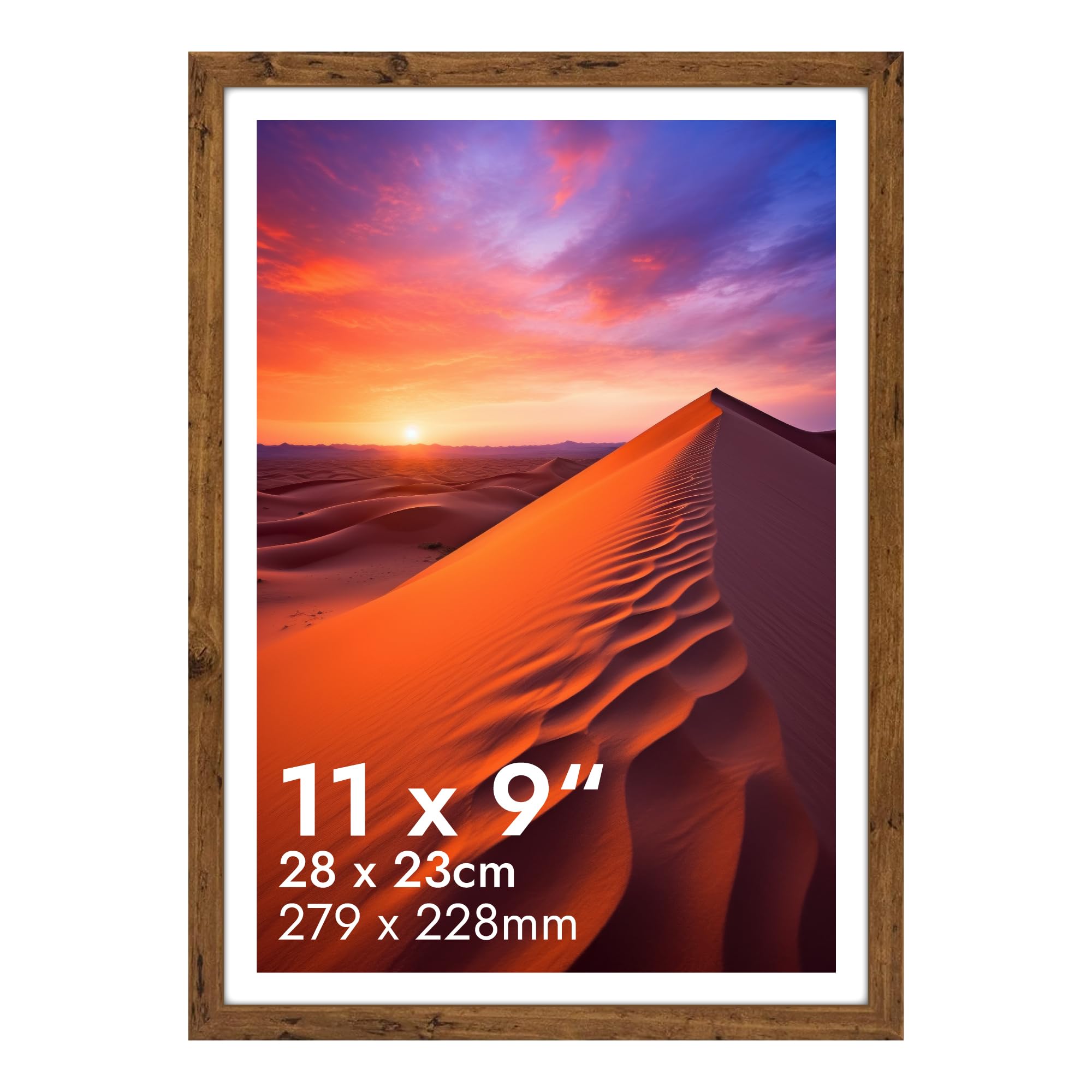 HNK Rustic Photo Frames 11x9 Inches Solid Wood and Shatterproof Perspex, 9x11 Photo Frame Dual Orientation Landscape or Portrait, Picture Frame (28x23cm) Wall Hanging & Tabletop Display Photos