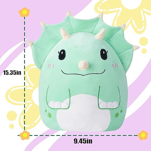 Miniatura 3 de Almohada grande de peluche de dinosaurio Triceratops de peluche, tamaño grande, lindo y suave de 15 pulgadas, peluche Kawaii de gordo, regalo para