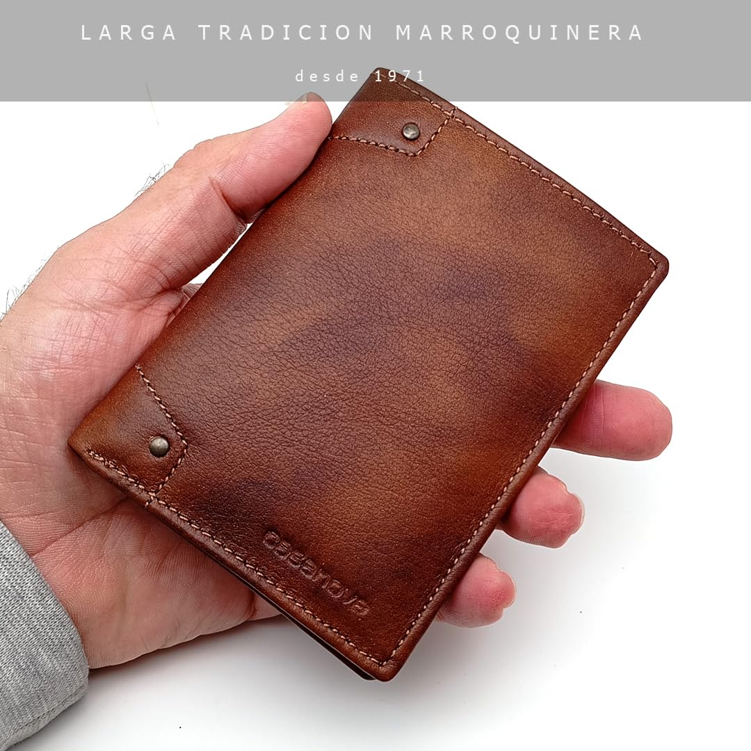 Cartera Hombre Tarjetero Piel SIN Monedero - Hecho a Mano - 18974 Marron