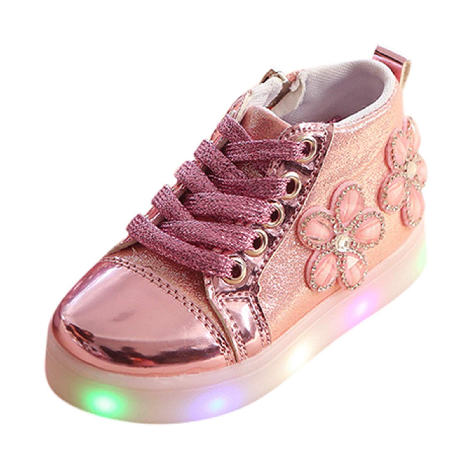 Toddler Girls Light Up Shoes Sneakers,Baby Girls Floral Crystal Led Light  Luminous Running Sport Boots Shoes