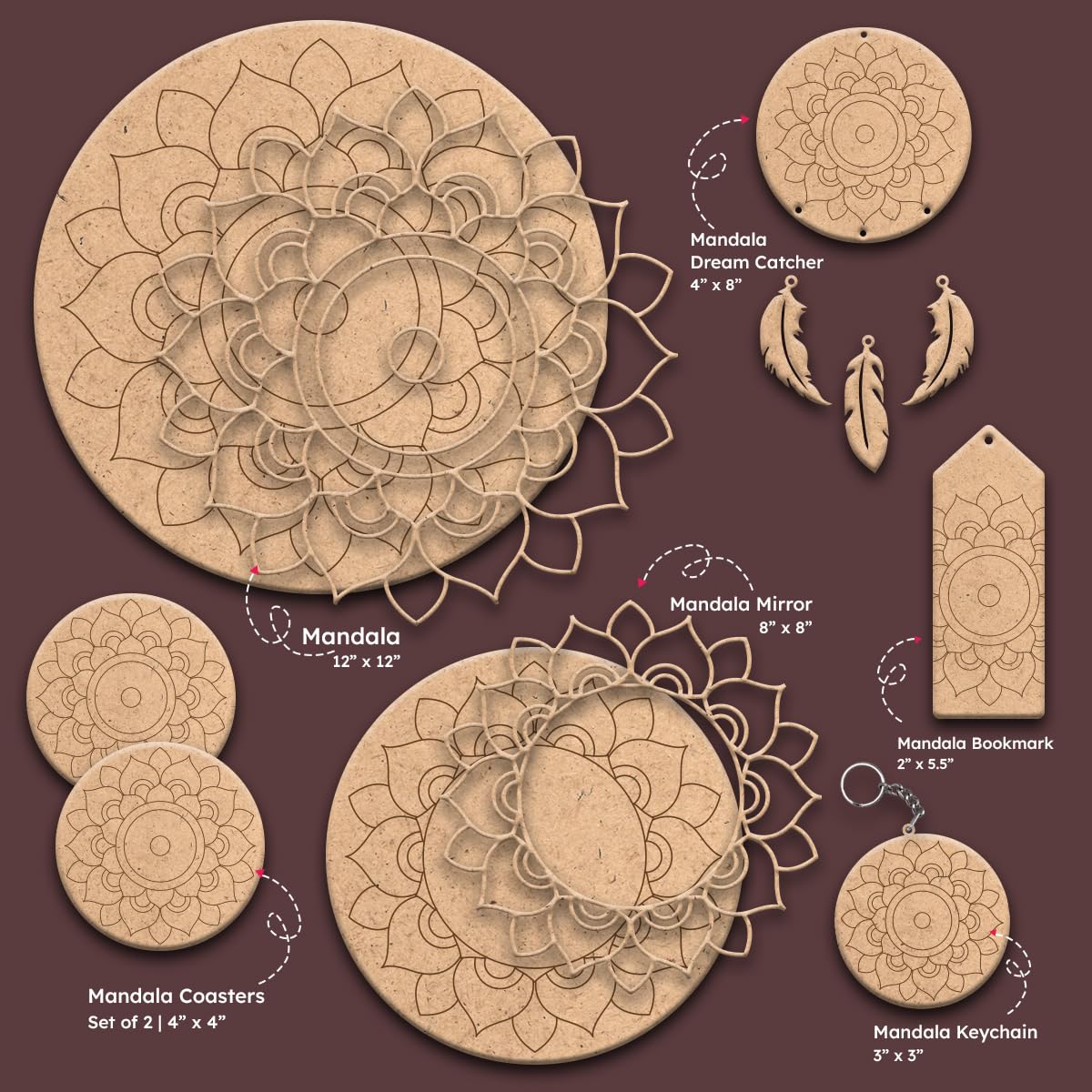 iCraft DIY Mandala Art Kit for Adults & Kids 12-15 - 6 Mandala Projects, 12-Inch Canvas, Mirror, Coasters, Dream Catcher & Bookmark - Creative & Mindful Mandala Art Kit 1