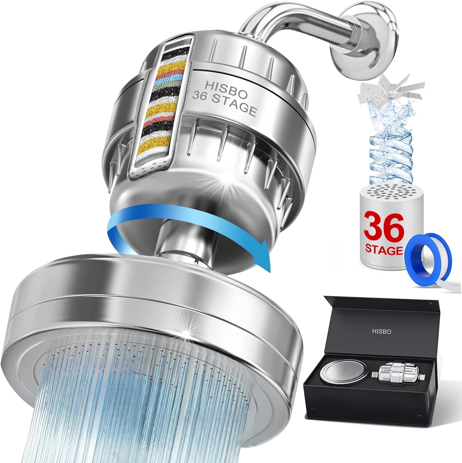 Luxury High Output Filtered Shower Head Set - 36 Stage Advanced Shower Filter & 3 Stage Water Filter Shower Head for Hard Water, Removes Chlorine, Fluoride, Metals, Vitamin C E A Infusion
