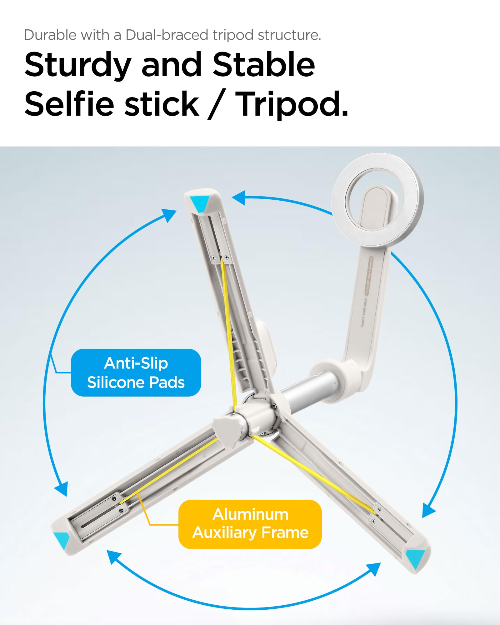 Spigen Bastone Selfie Compatibile con MagSafe Wondersnap MagFit S571W, Selfie Stick Bluetooth con Telecomando, Treppiede Magnetico Portatile per iPhone, Galaxy, Pixel, Xiaomi, GoPro etc - Dune Beige