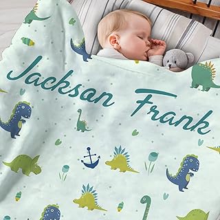SIMIEEK Personalized Baby Blankets Gifts with Name, Custom Baby Boys Girls Dinosaur Blankets Customized Name