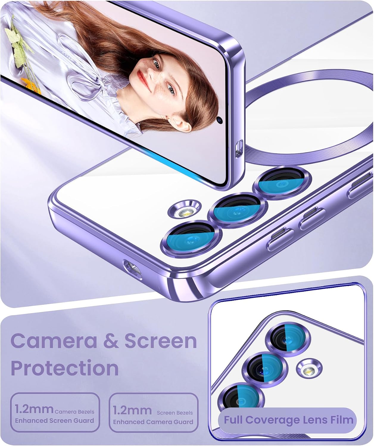 Luxury Plated Gold Magnetic Case for Samsung Galaxy S22-Purple image 3