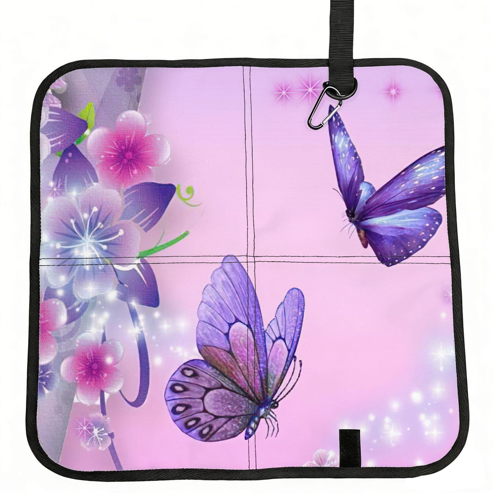 bghdfa Pink Butterfly Print Outdoor Sitting Mat Waterproof Oxford Cloth Seat Cushion Folding Foam Camping Seat For Picnic