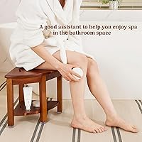 Vista 5 de HouseJoy Banco de ducha de esquina con estante: taburete de ducha de esquina para afeitarse las piernas, reposapiés de baño, banco de baño