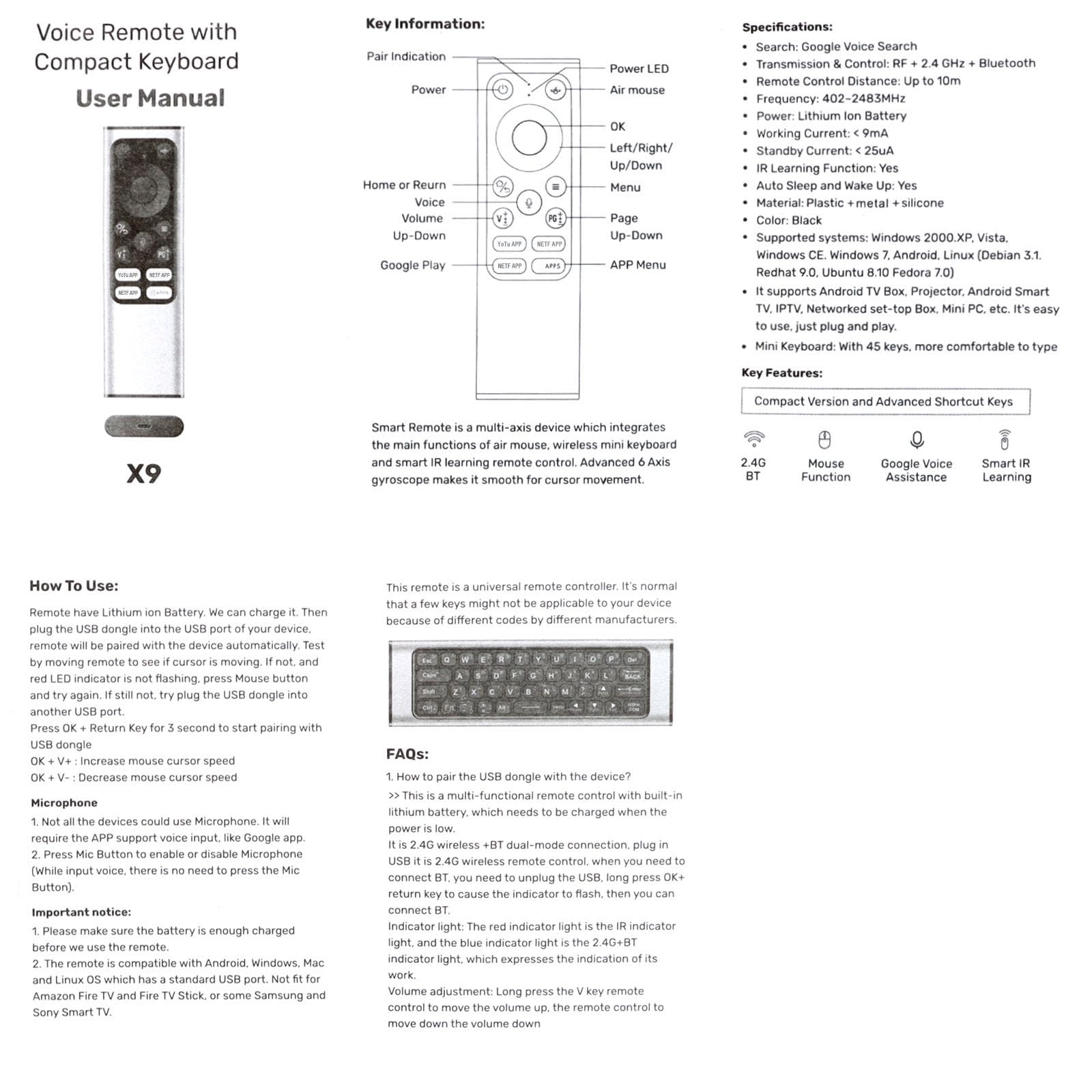 Amazon.com: Voice Air Mouse Mini Keyboard Wireless Remote, 2.4G
