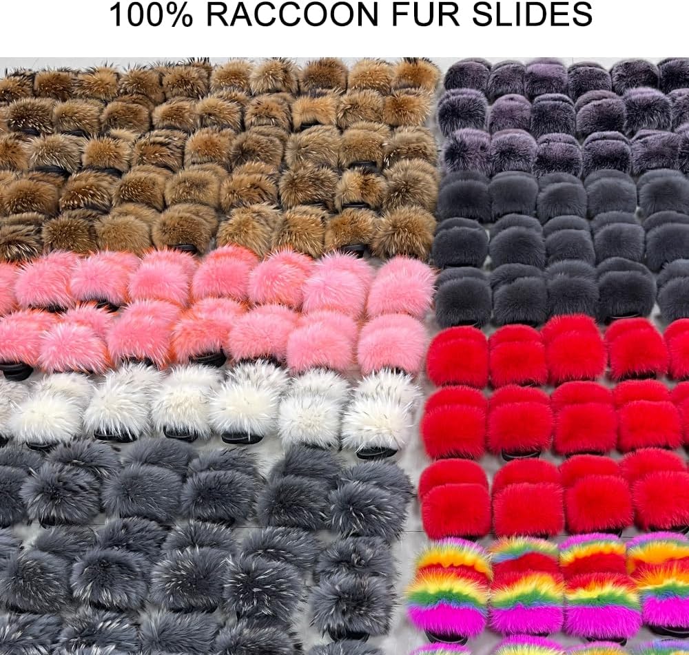 Jancoco Max Womens Fur Sliders Slippers Raccoon Fur Furry Slides Fashion Flat Soft Open Toe Fluffy Sandals - Image 3