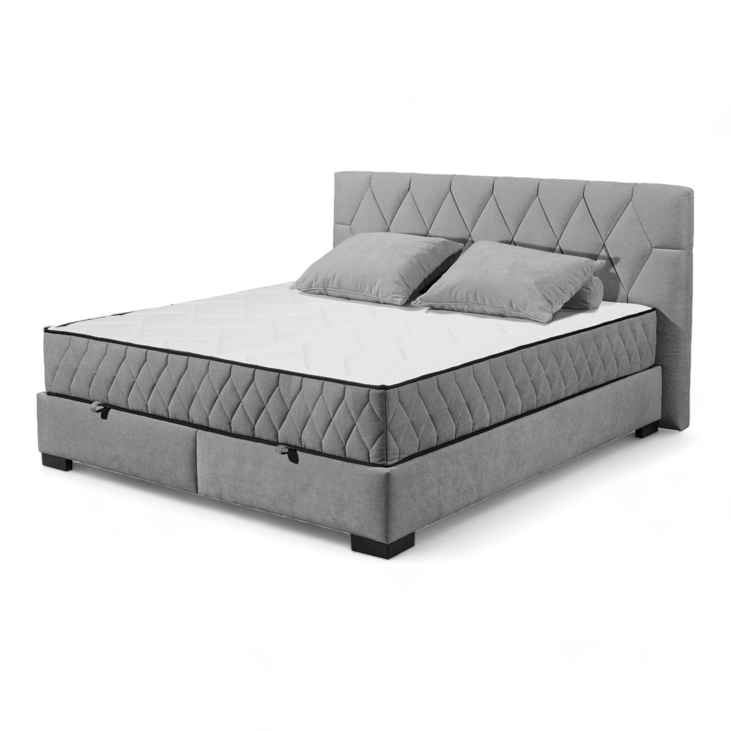 NAGOL B Boxbett 180x200, Anthrazit - Bequemes Doppelbett mit Bettkasten und Premium 9-Zonen-Federkern Wendematratze - 205 x 114 x 214 cm (B/H/T)