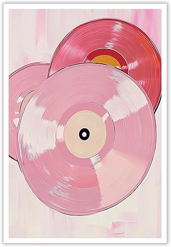ECUASMR Arte de pared de disco de vinilo rosa y rojo  Pósteres de decoración retro para estética de habitación  Arte de pared en lienzo para el