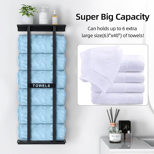 Miniatura 3 de STWWO Toalleros para baño, almacenamiento de toallas de baño montado en la pared de 30 pulgadas con estante que puede contener 6 toallas grandes,