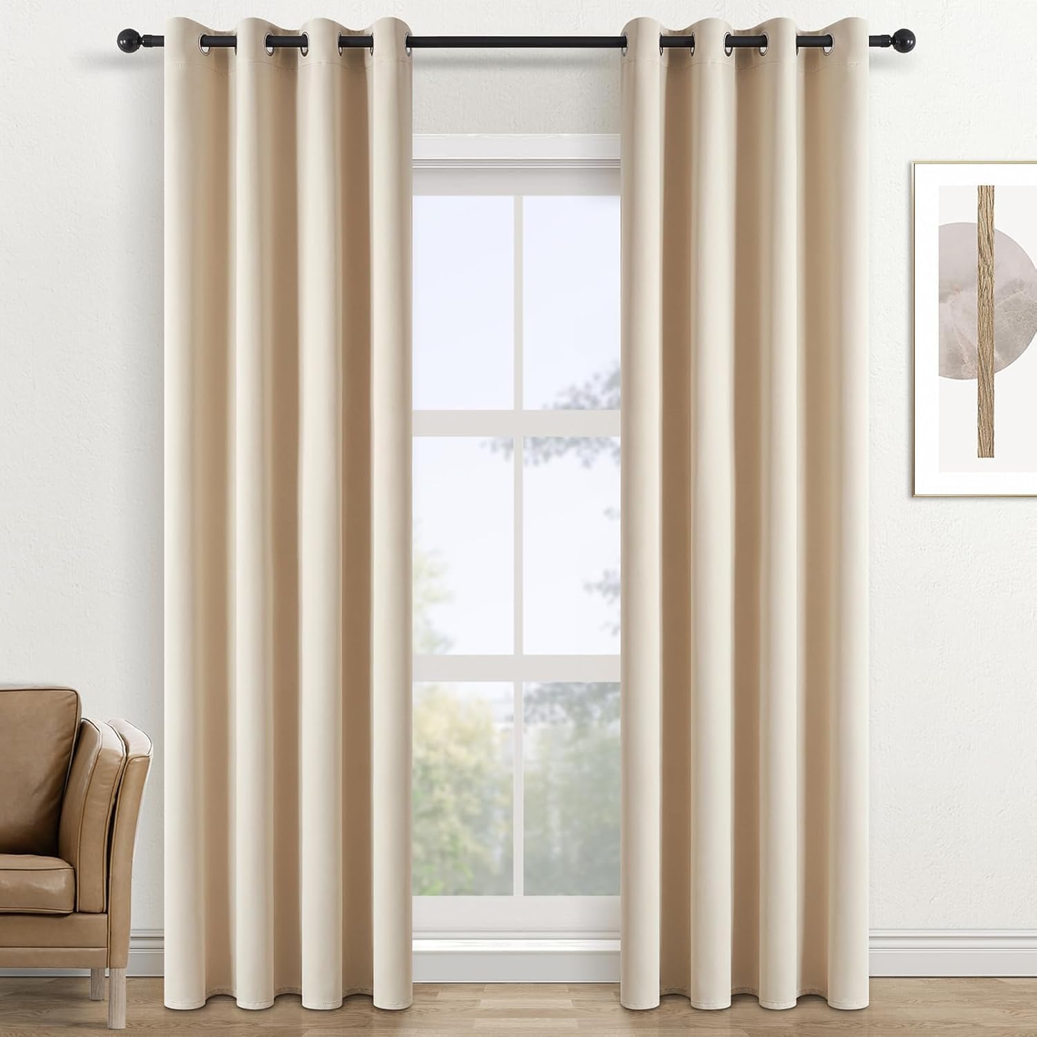 Topfinel Cortinas Salon Modernas Termicas Aislantes Opacas con Ojales para Cocina Habitacion Infantil Dormitorio 2 Piezas 140x220cm Beige