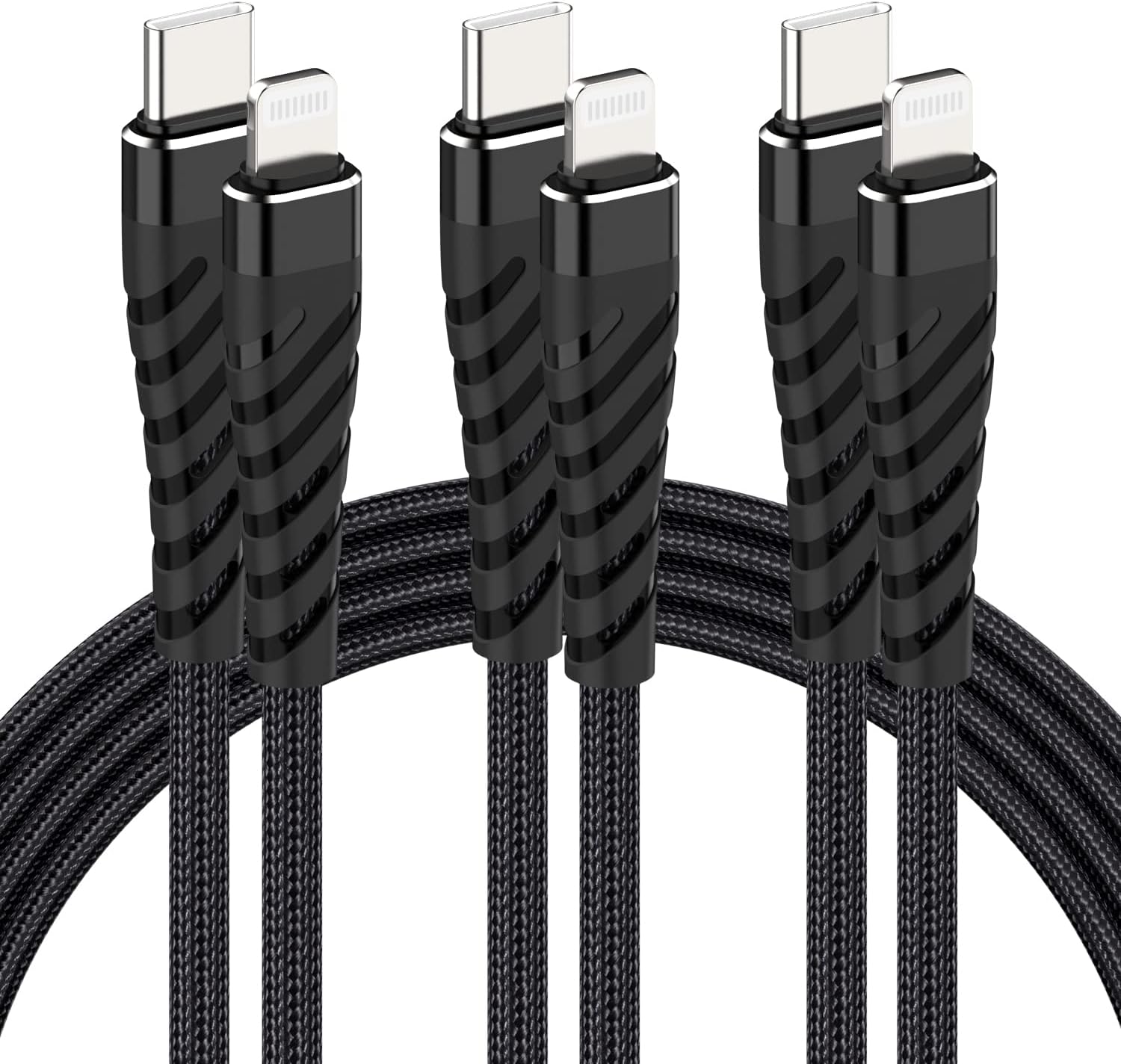 20W USB C to Lightning Cable Fast Charging 【3Pack-6ft】 Apple MFi Certified Nylon Braided Quick Charger Cable for iPhone 13 12 11/Mini/Pro/ProMax/iPad 8 -Black