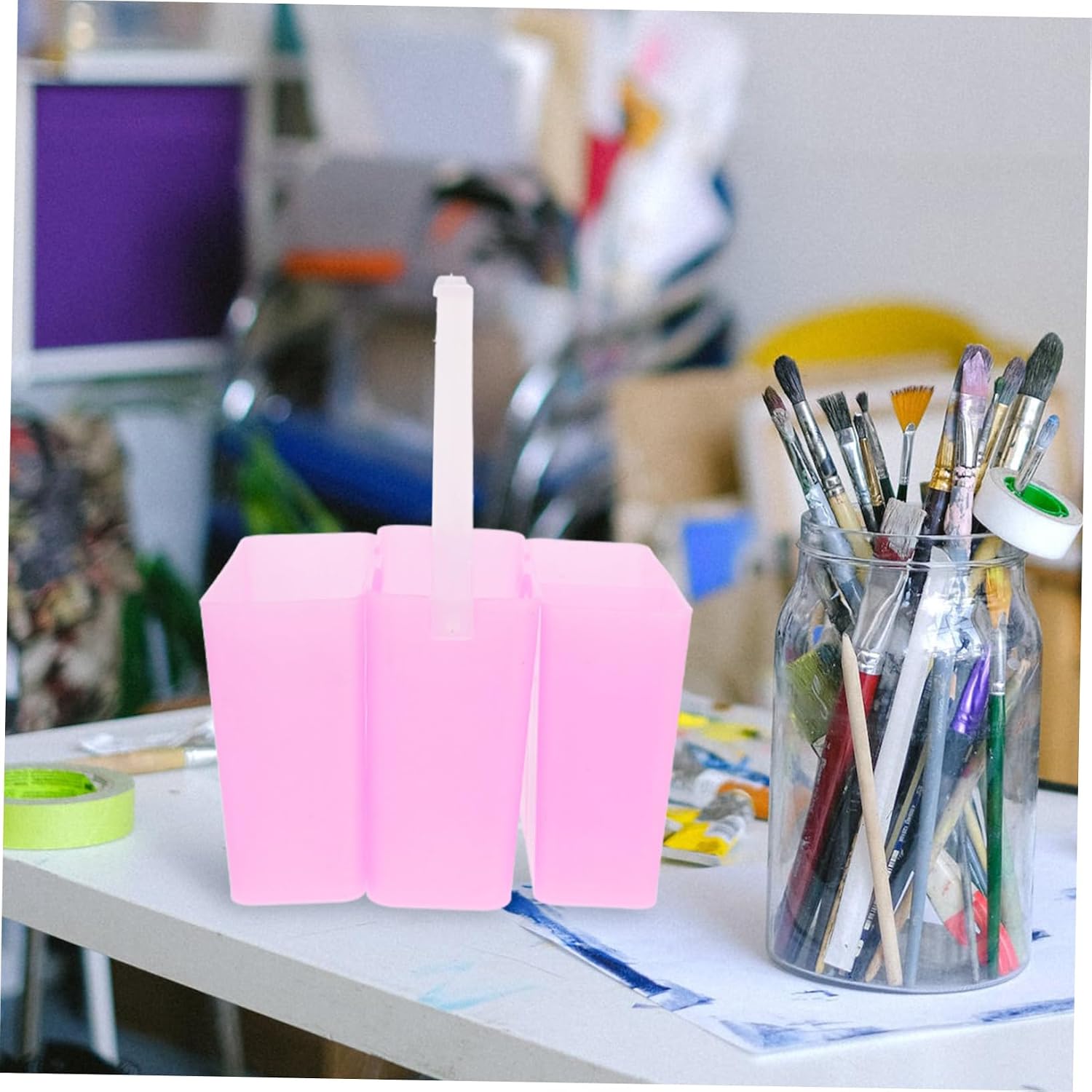 IWOWHERO Artist Brush Cleaning Bucket Portable Paint Tub Detachable Pen Washer Watercolor Painting Organizing