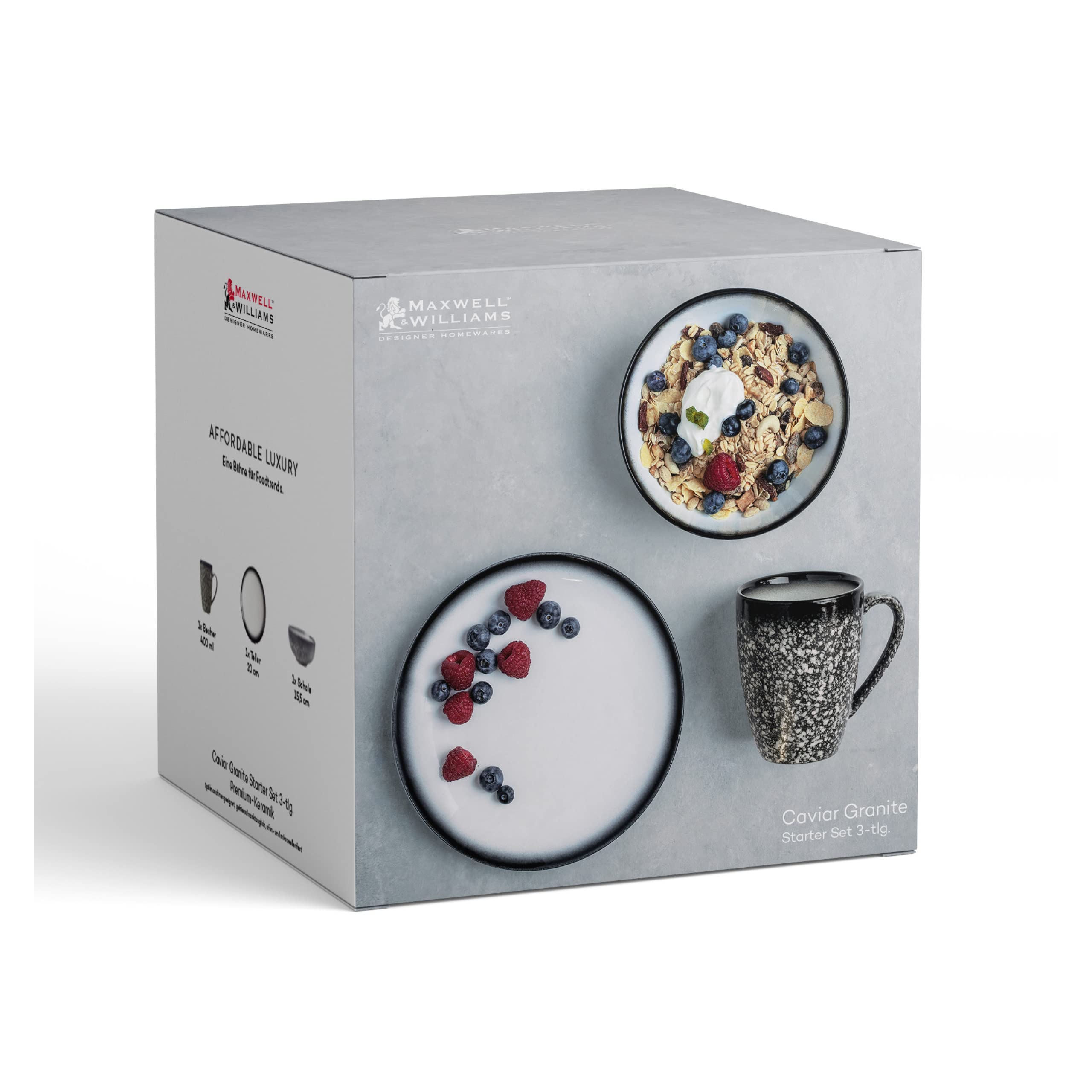 Maxwell & Williams AY0003-03 Frühstück-Set 3-tlg – Teller, Schale, Becher – Tint – Hellblau – Keramik in Geschenkbox