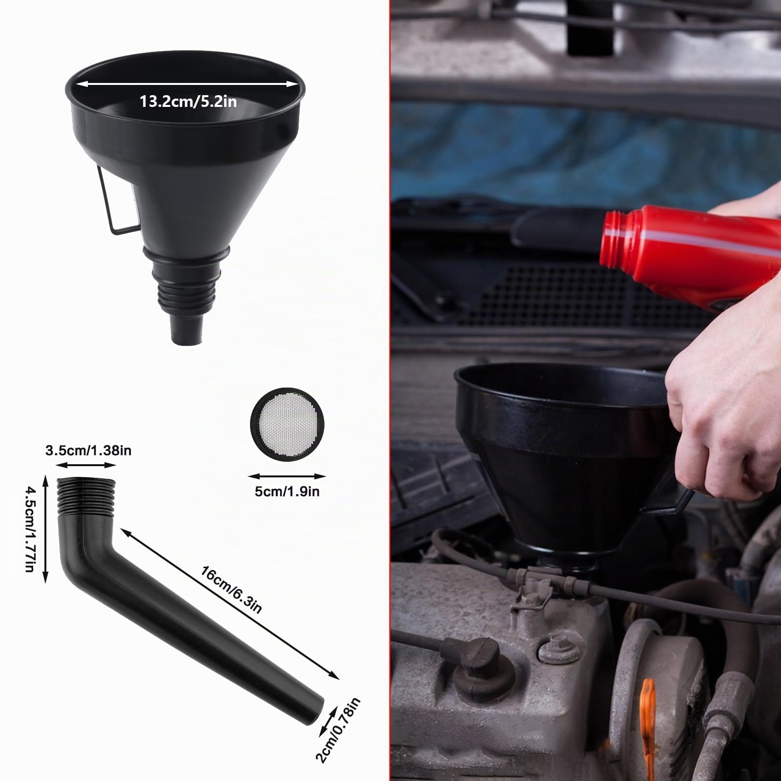 Juego de 11 embudos de inserción, embudo para coche con manguera, juego de embudo de plástico flexible, embudo de aceite grande, embudo de aceite universal para coche, para taller, cocina, aceite