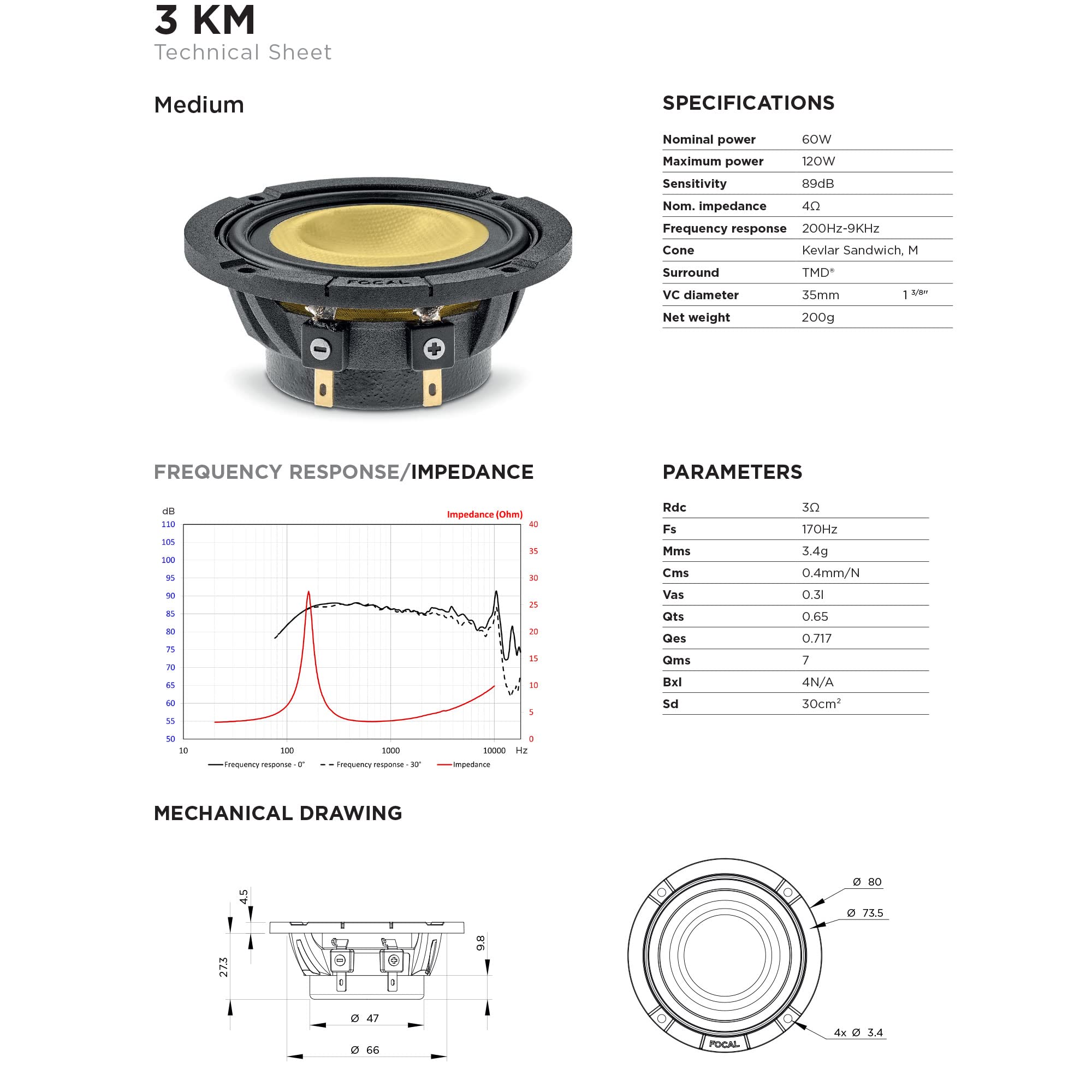 Focal CAR 3 KM Głośnik Średniotonowy 8 cm 120 W