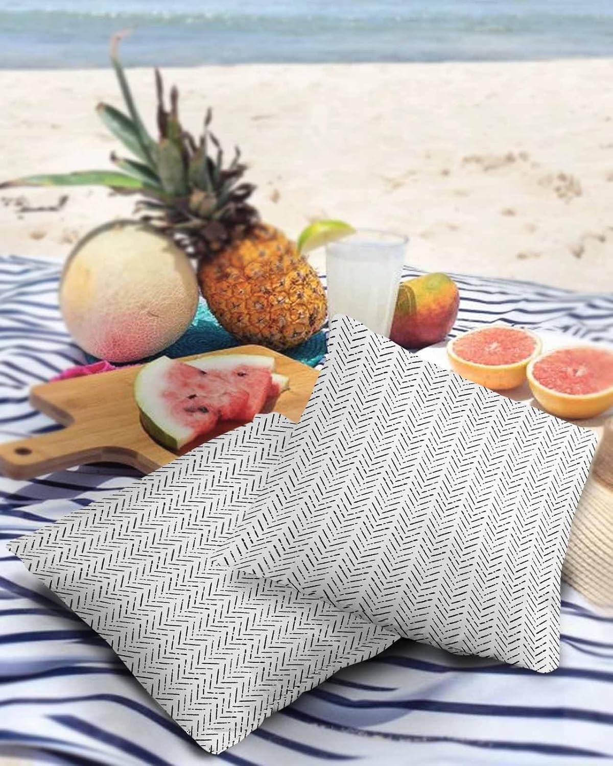 Black White Striped Outdoor Pillow Covers Waterproof,All Weather Cushion Case Set of 2 Decorative Pillowcases for Sofa Couch Bed Decor Patio Furniture 24"x24" Contemporary Minimalist Geometric