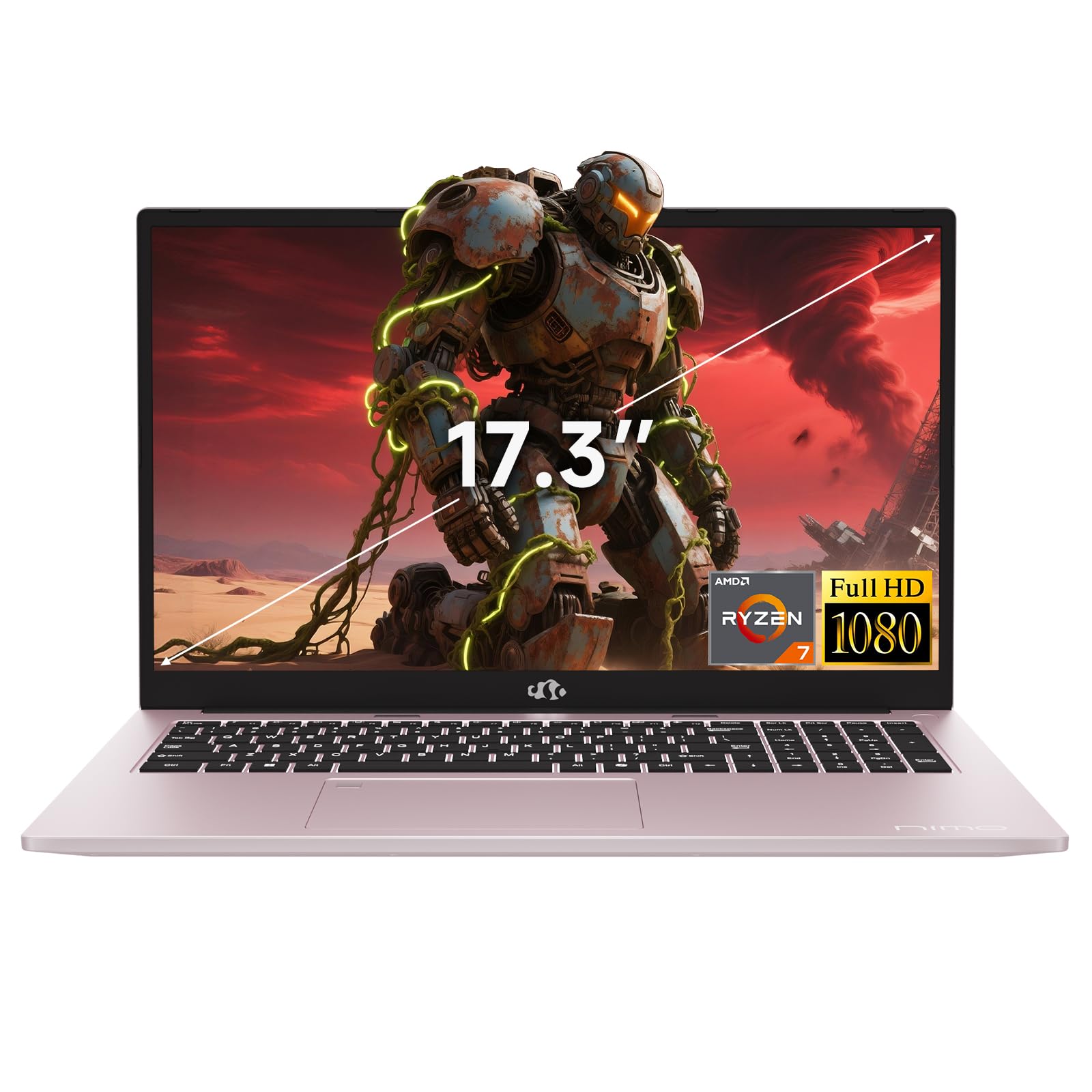 NIMO 17.3" Gaming Laptop, AMD Ryzen 7 7735HS (8C/16T) 16GB DDR5 RAM 1TB SSD, Radeon 680M Graphics, 1080P Display, Wi-Fi 6E, Bluetooth 5.2, 100W PD Fast Charging, Fingerprint, Backlit Keyboard