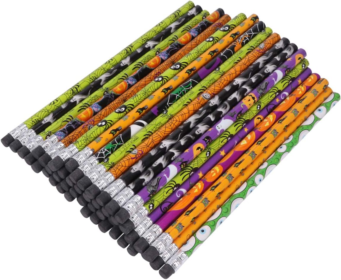 50pcs Halloween Pencils HB Pencils Wrinting Pencils Painting Drawing Pencils Stationary Rewards Halloween Party Favor Gift for Kids Children Random Color : Toys & Games