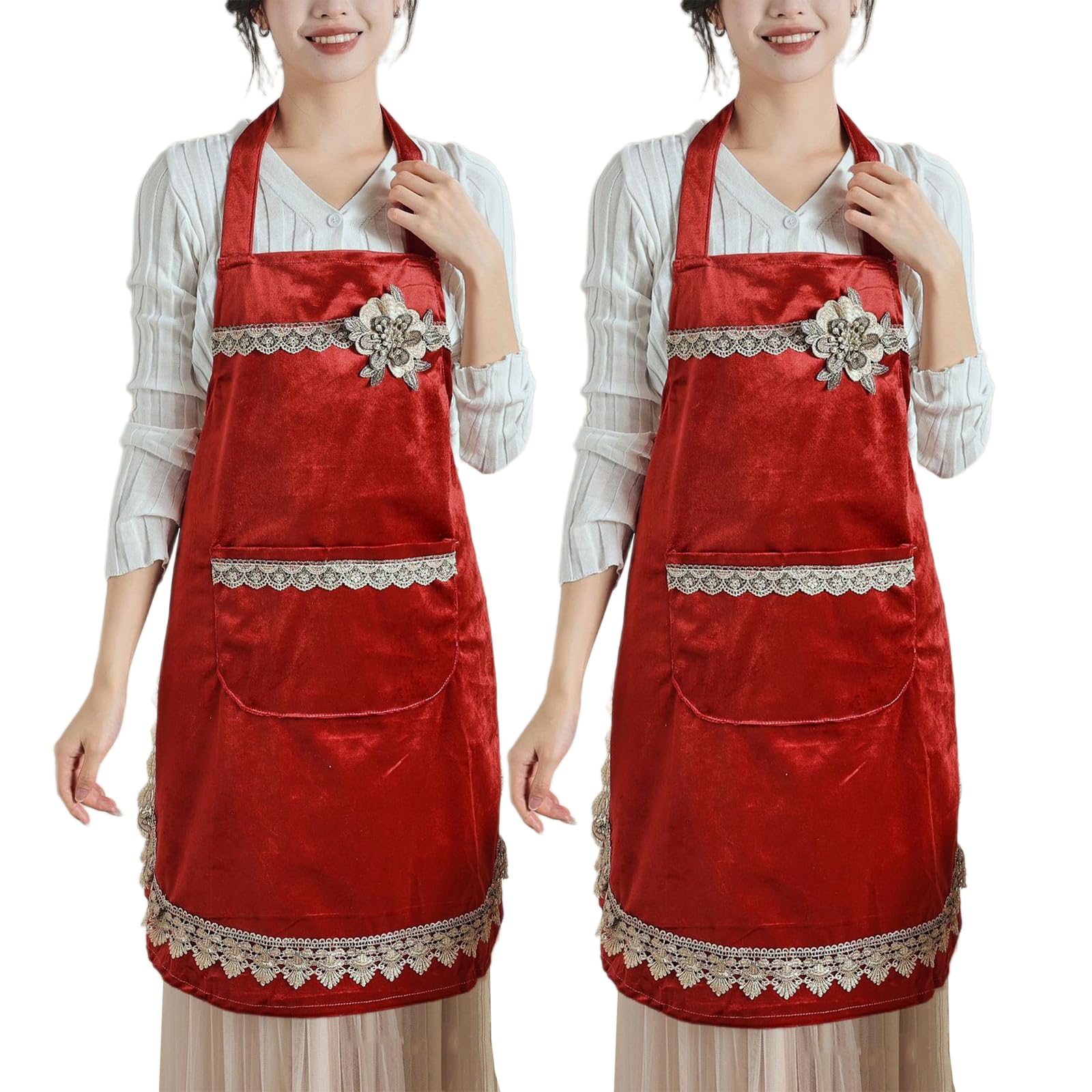 2pcs Tabliers De Cuisine Tablier Japonais avec Poches Tablier pour Femme Tablier De Chef Red,One Size