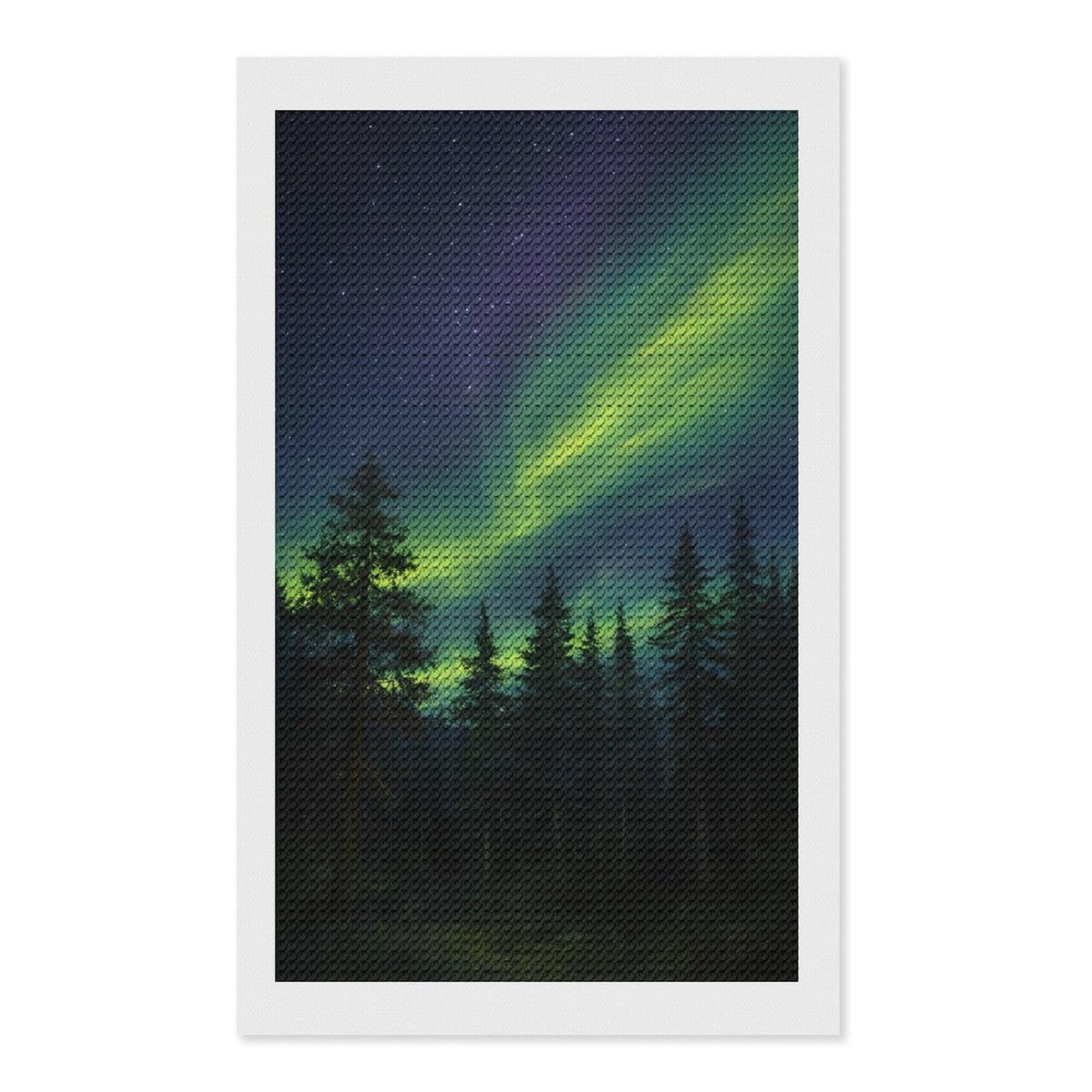 Junmoney Aurora Borealis Over A Forest Diamond Painting Canvas Kit 12"x20", Adhesive Canvas, Living Room Decor, Farmhouse Decor, Winter Craft