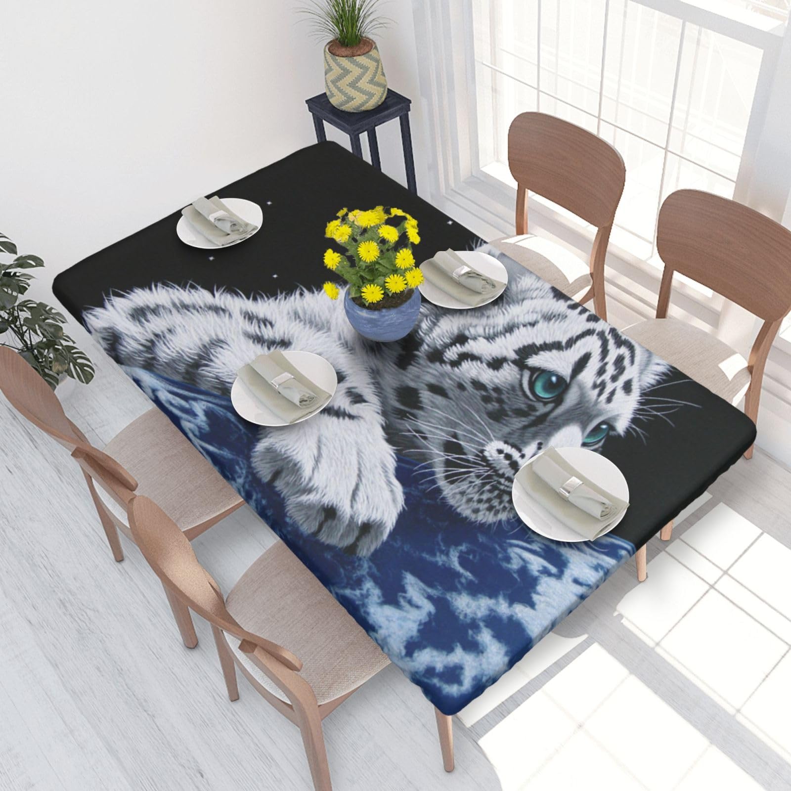 BNVSADC Little Tiger in Space Printed 4FT Tablecloth 122x76 CM Polyester Kitchen Water Resistant Table Cloth Dining Table Decoration Table Covers