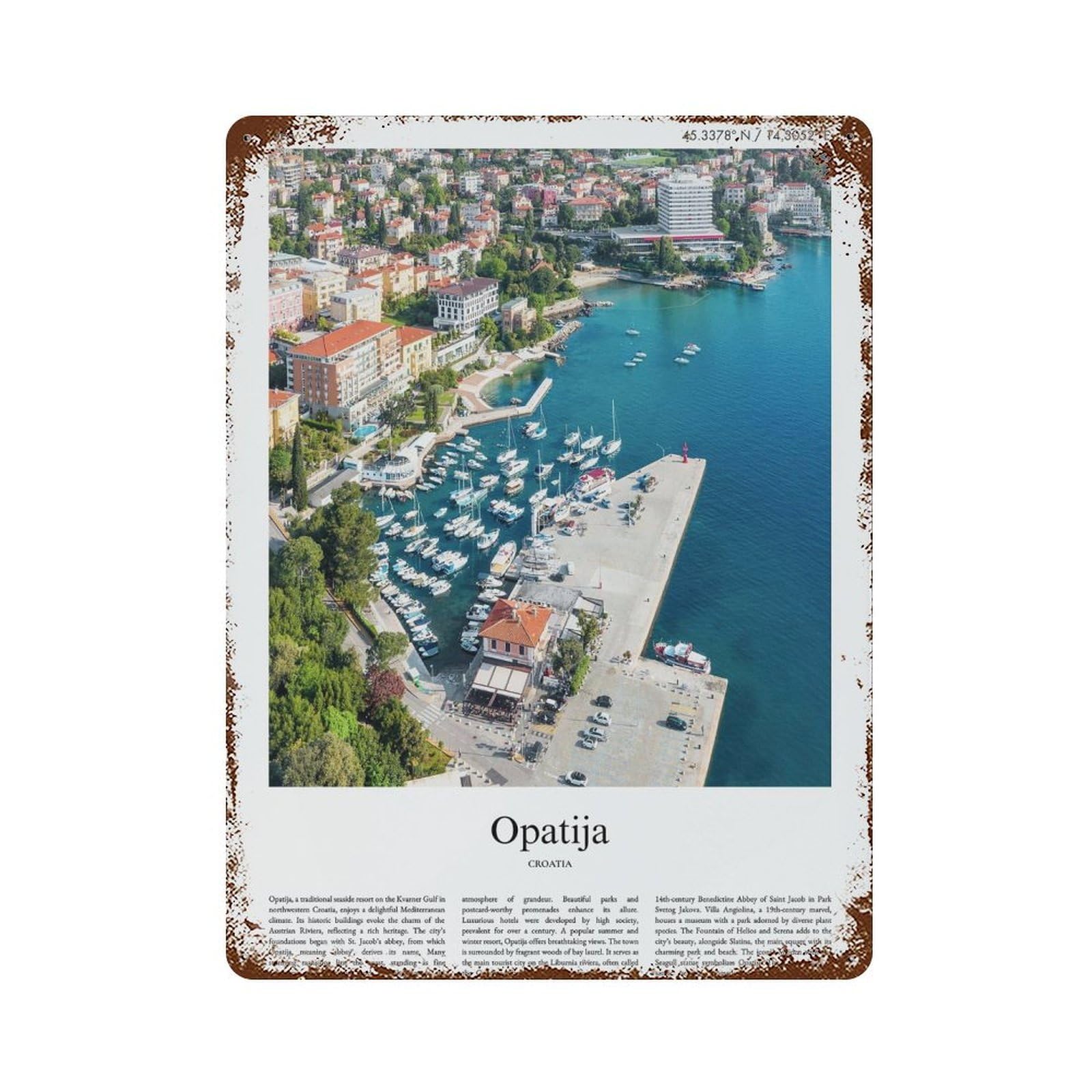 xiaoxiaoshen Opatija Croatia City Scenery Wall Decor Art Metal Tin Poster Modern Home Decor Art Home Bar Shop Decorations Vintage Sign 40x30cm