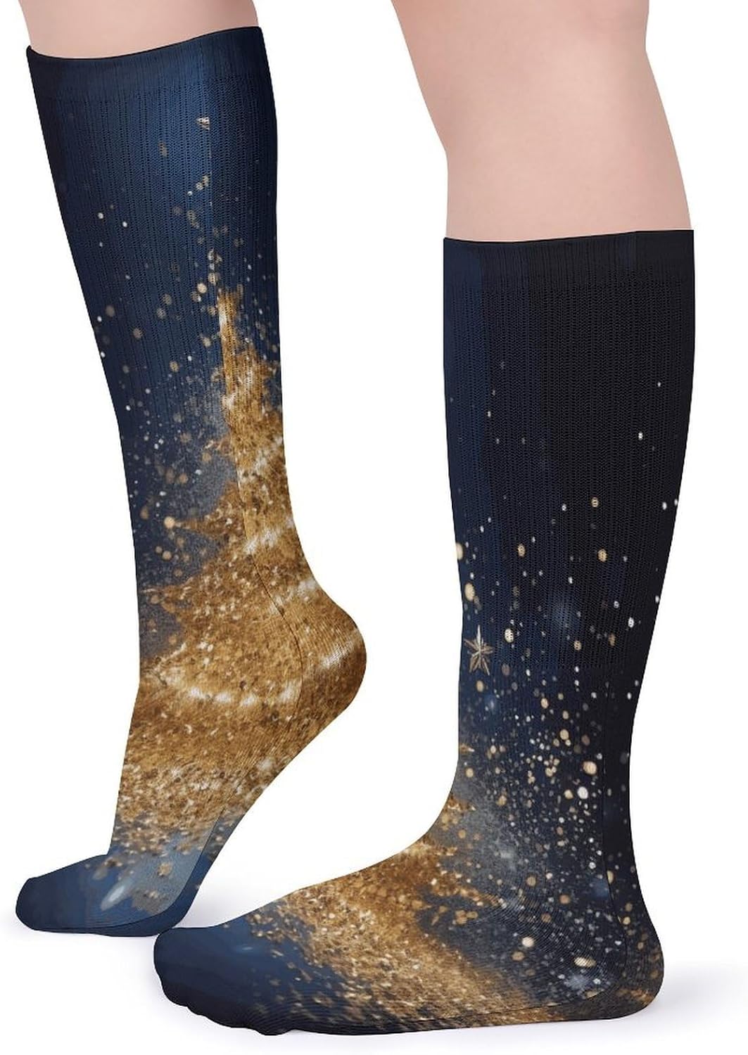 Golden Glitter Christmas Tree Stocking - Cute Casual Long Athletic,Crew Sock for Men Women,Running Socks Soft Breathable for Gift