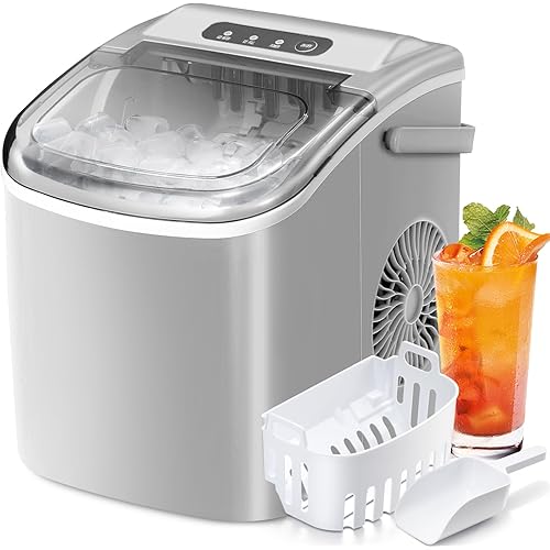Antarctic Star Countertop Ice Maker Portable Ice Machine with Handle,Self-Cleaning Ice Makers, 26Lbs/24H, 9 Ice Cubes Ready in 6 Mins for Home Kitchen Bar Party (Grey)