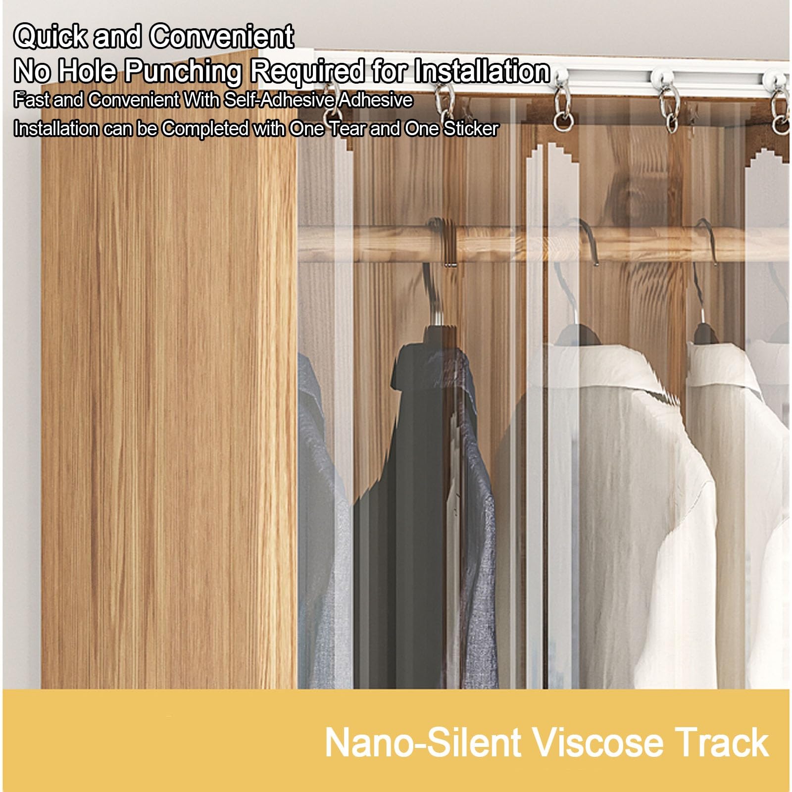 Rideau de placard imperméable transparent anti-poussière pour placard ouvert ou sous lavabo, idéal pour chambre à coucher et salon, 9 tailles disponibles