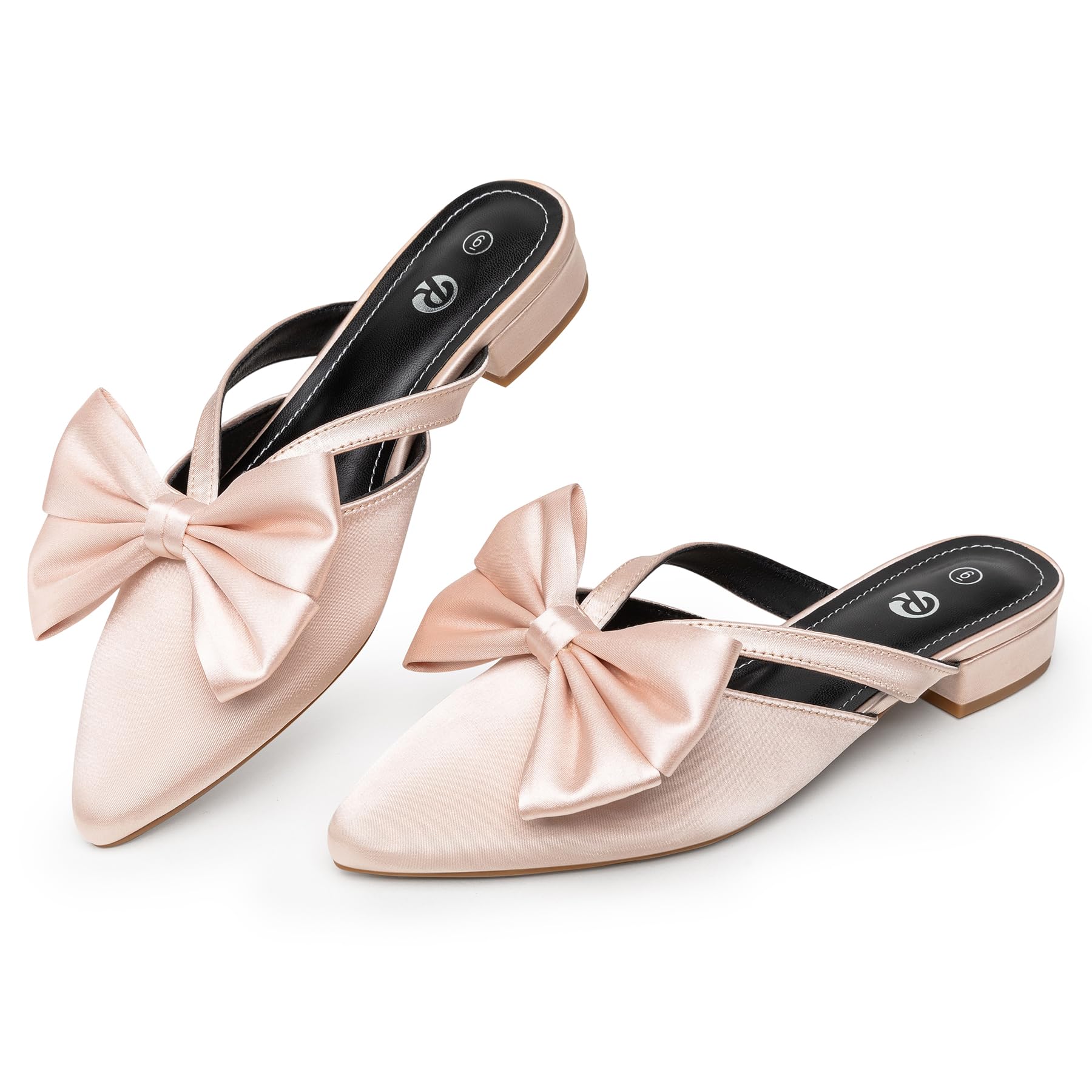 Rekayla Mules for Women Closed Pointed Toe Flats Slip On Women's Mules with Bow Knot Comfortable Backless Loafers Low Heels Casual Work Party Dress Shoes