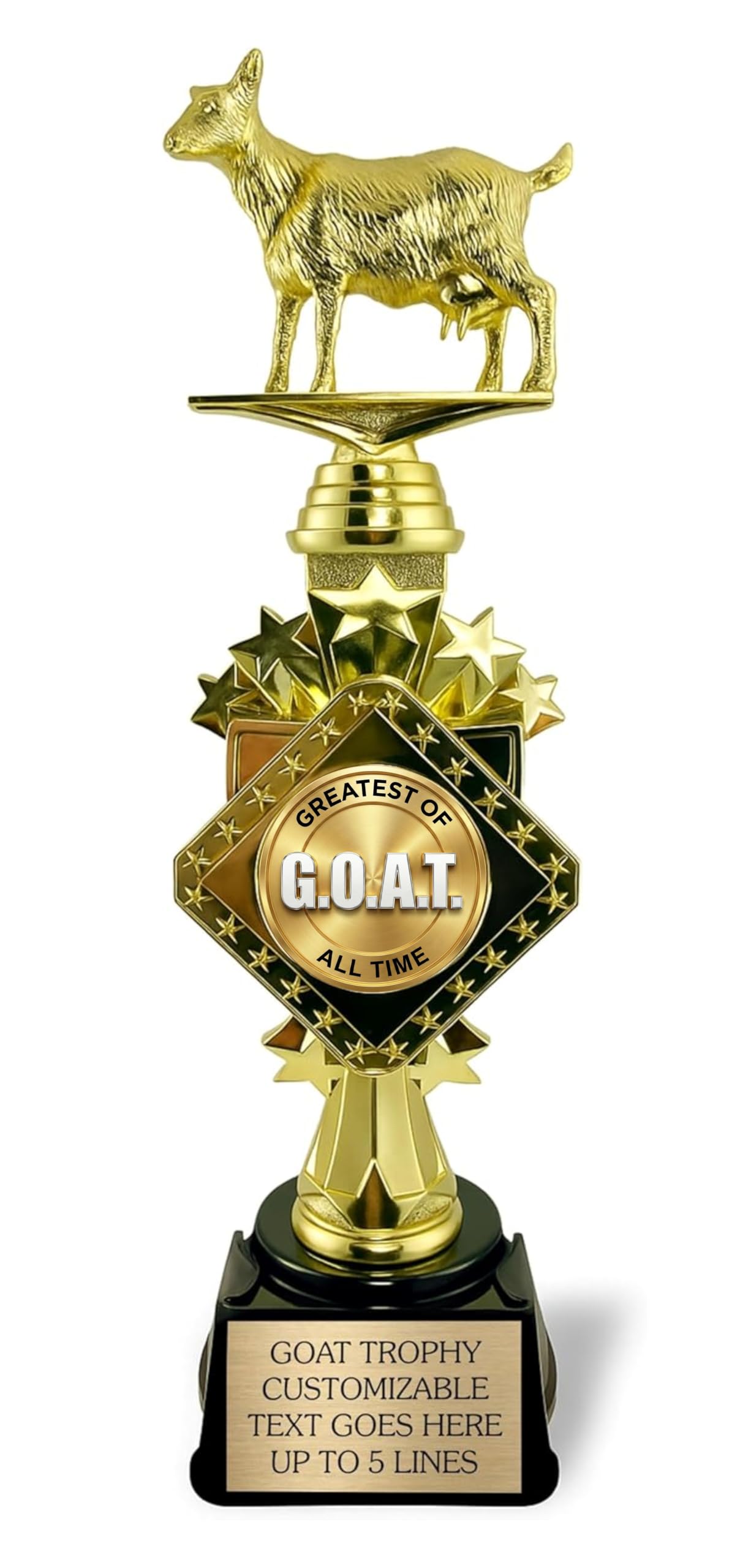 13” Large Goat Trophy Customizable Award with Engraving on Personalized Plate, Funny Goat Office Awards, “Greatest of All Time” for Champion, Mom, Dad, Co-Worker, Boss, Fantasy Football Winner Gift