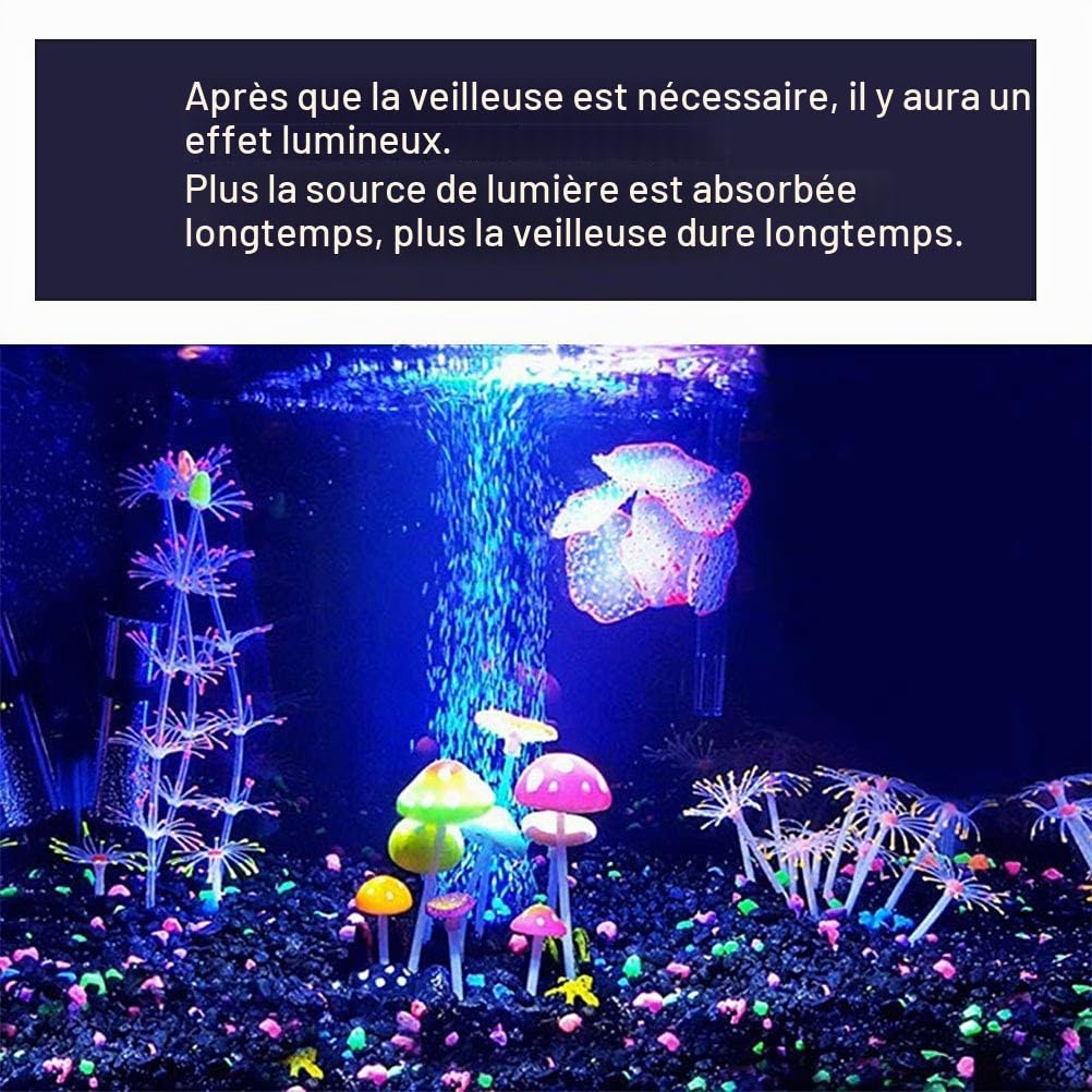 Podazz Lot de 4 Décorations Fluorescentes pour Aquarium, Corail Artificiel et Anémone en Silicone avec Ventouse, Ornements Aquarium pour Eau Douce, Eau de Mer, Nano Bac et Décor Récif