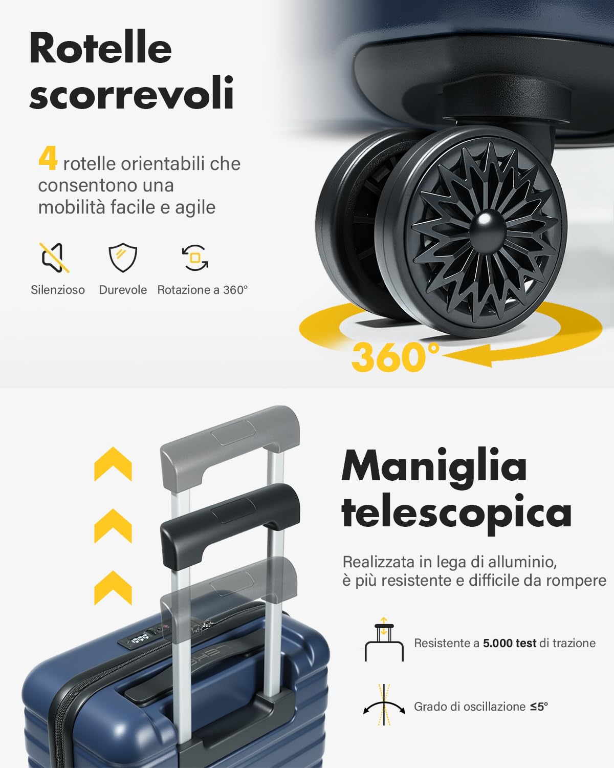 Lekesky Valigia da Cabina 55x35x25, Trolley Bagaglio a Mano Rigida Resistente e ABS Leggera con Lucchetto TSA, Adatto per Ita Airways, 38L, Blu