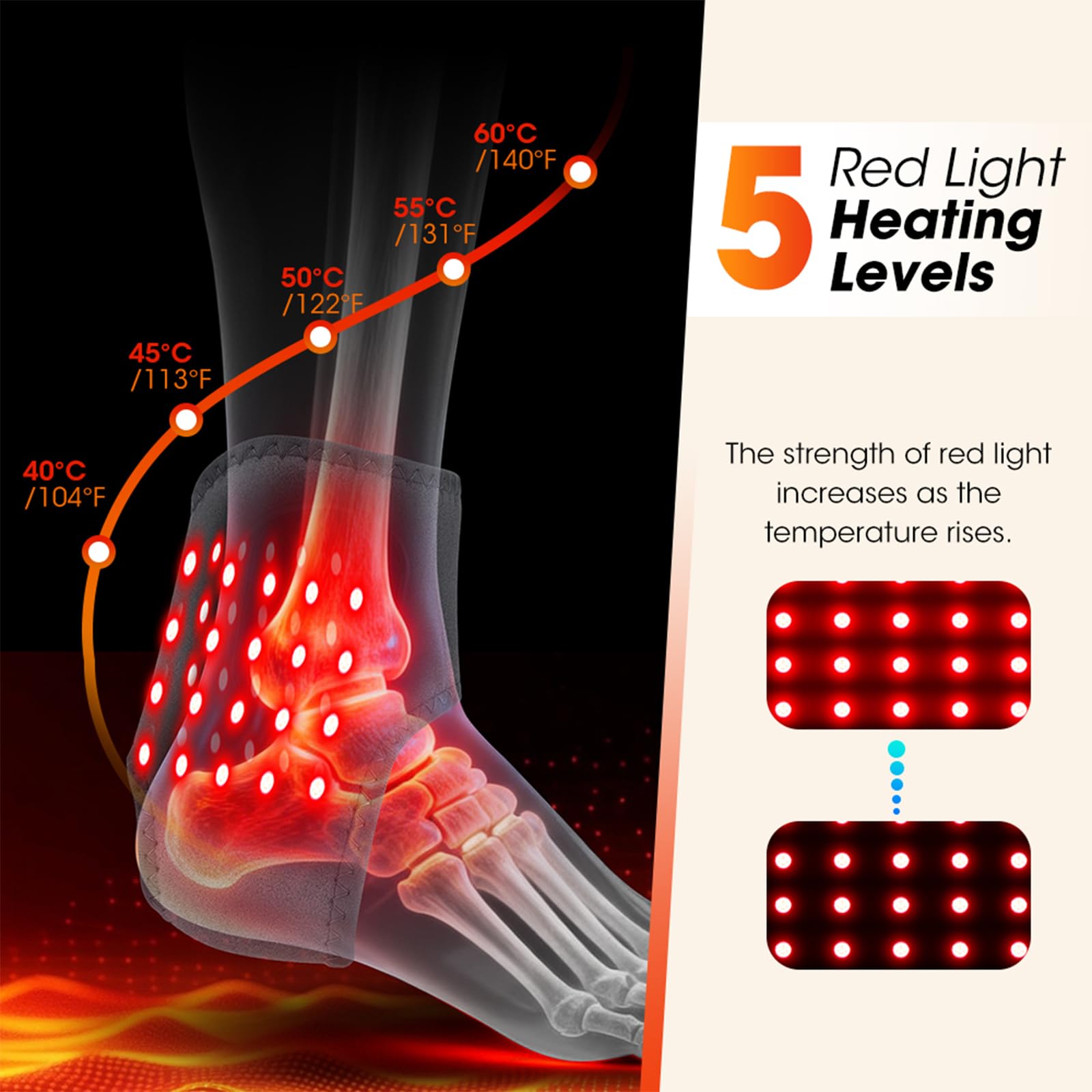 3 en 1 Masajeador de Pies y Tobillos Inalámbrico con Calor, Luz Roja y Vibración, Portátil Eléctrico tobillera masaje para fascitis plantar Regalo para Relax Diario
